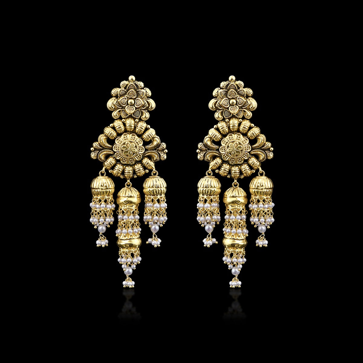 Temple Carvings Miniature Gold Earrings