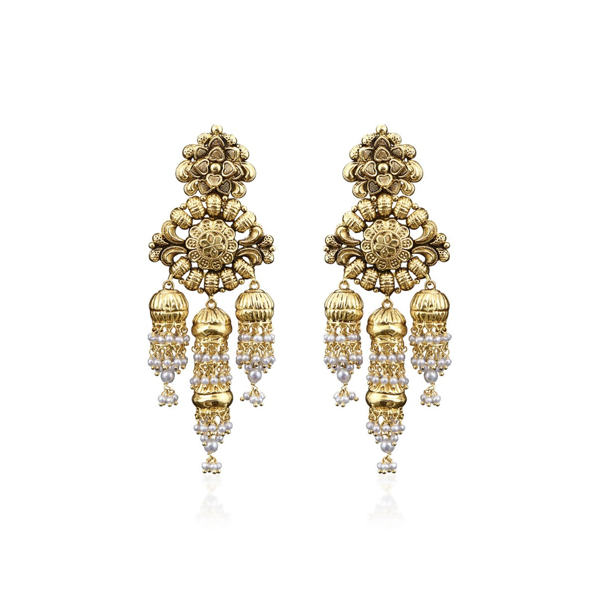Temple Carvings Miniature Gold Earrings