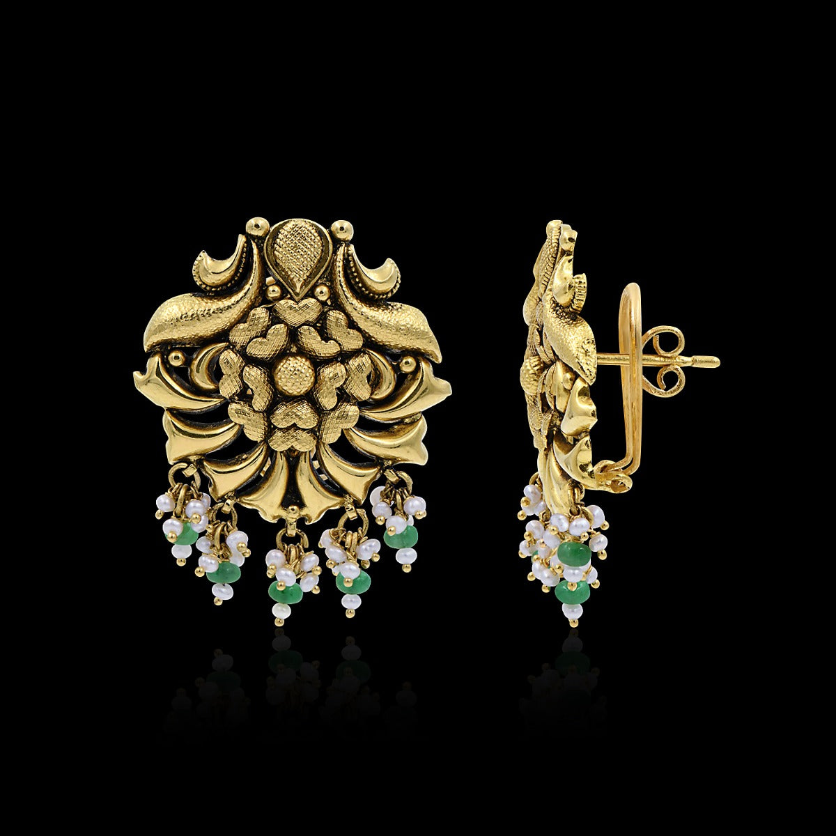 Floral Motif Gold Earrings