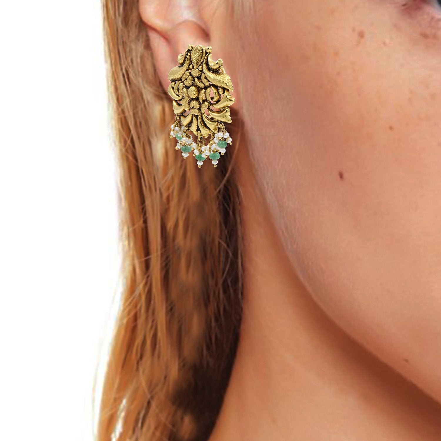 Floral Motif Gold Earrings