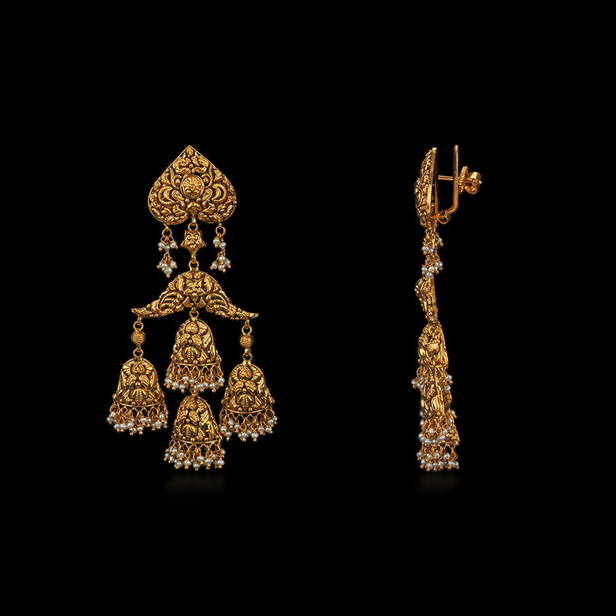 Temple Chain Gold Earrings