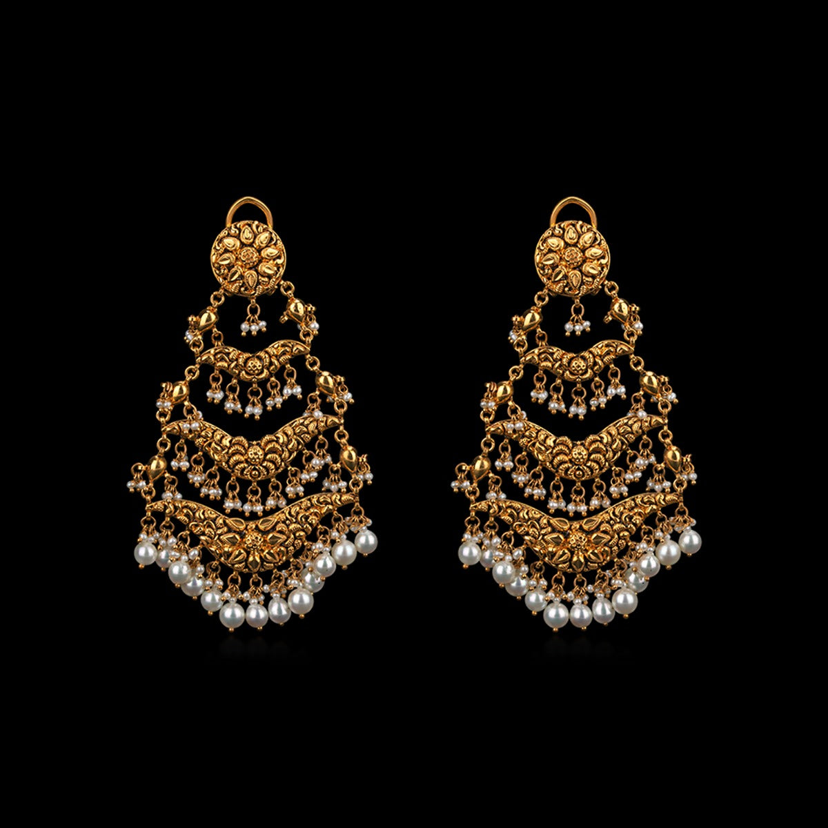 Traditional White Bead Gold Earrings