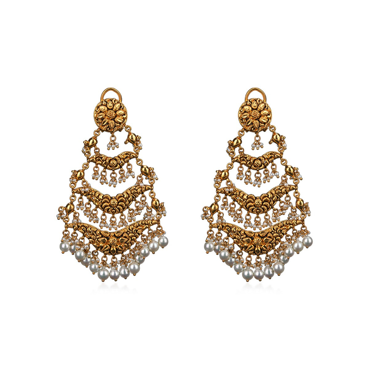 Traditional White Bead Gold Earrings