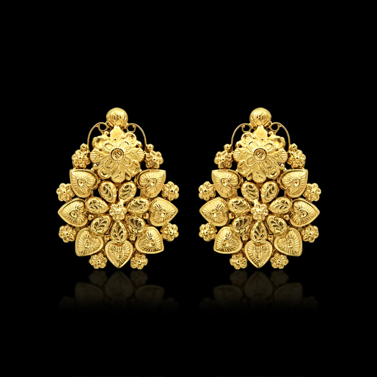 Milgrain Flower Gold Earrings