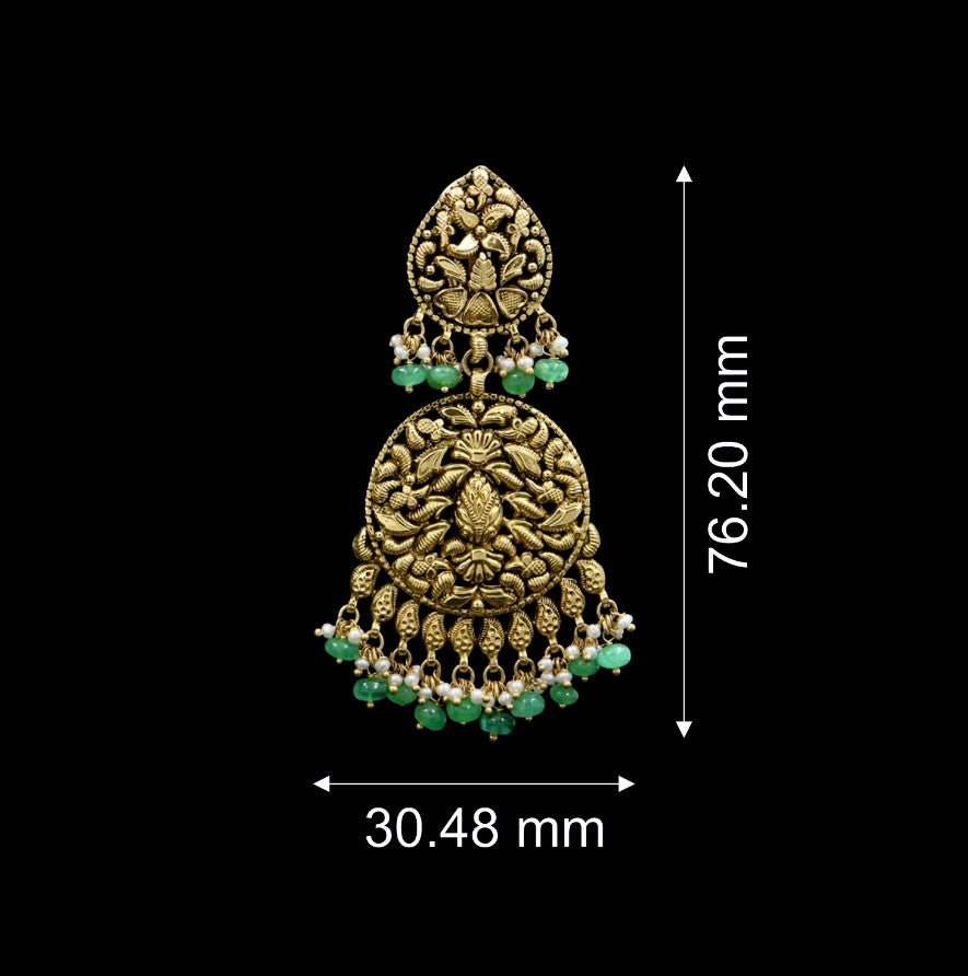 Green Embellished Gold Earrings