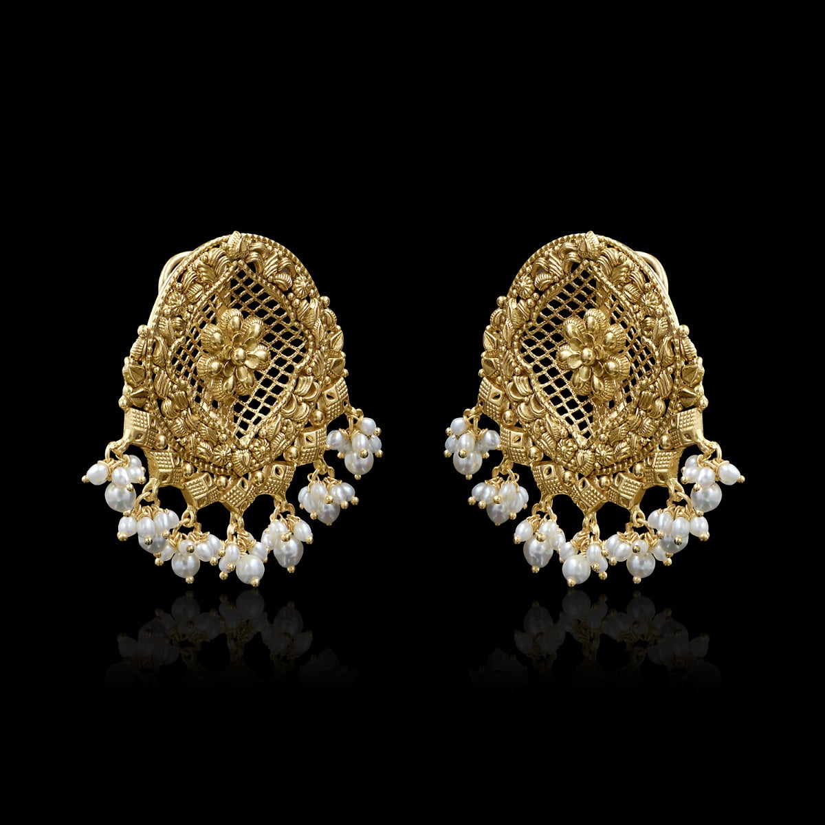 Jali Mesh Motif Gold Earrings