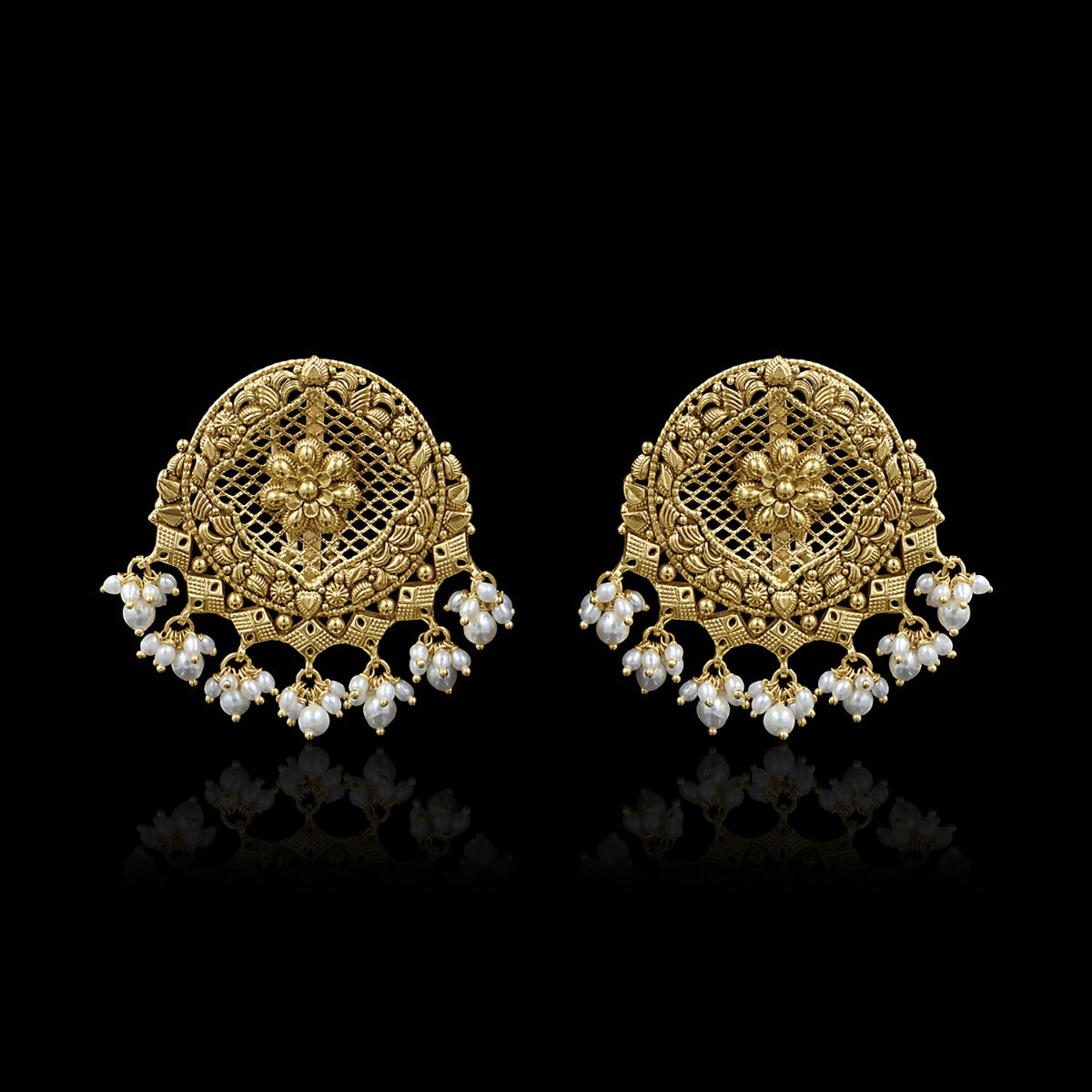 Jali Mesh Motif Gold Earrings
