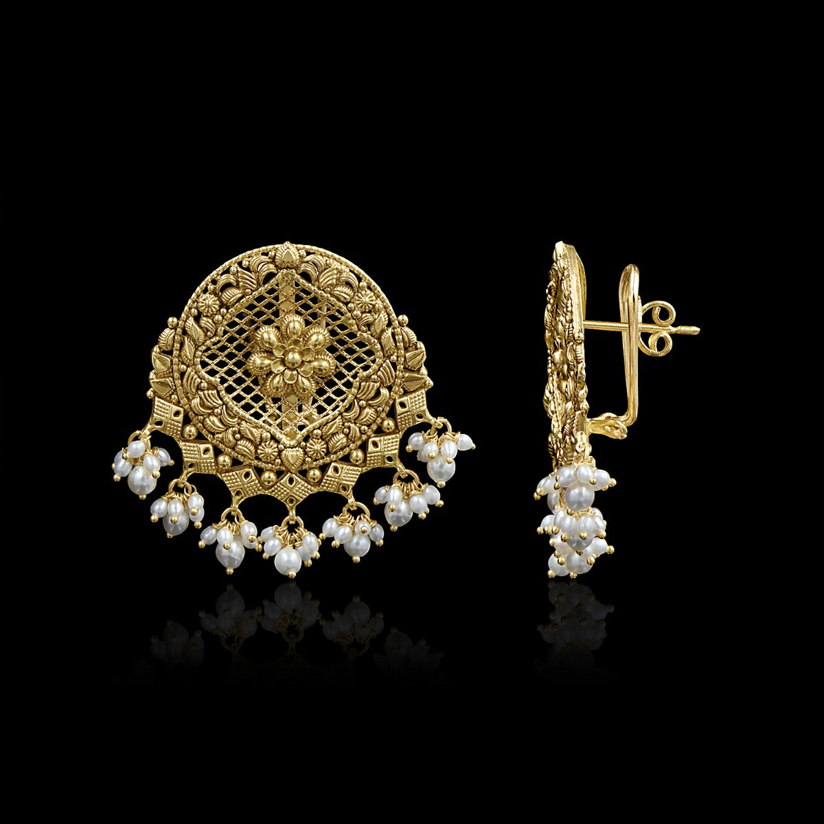 Jali Mesh Motif Gold Earrings