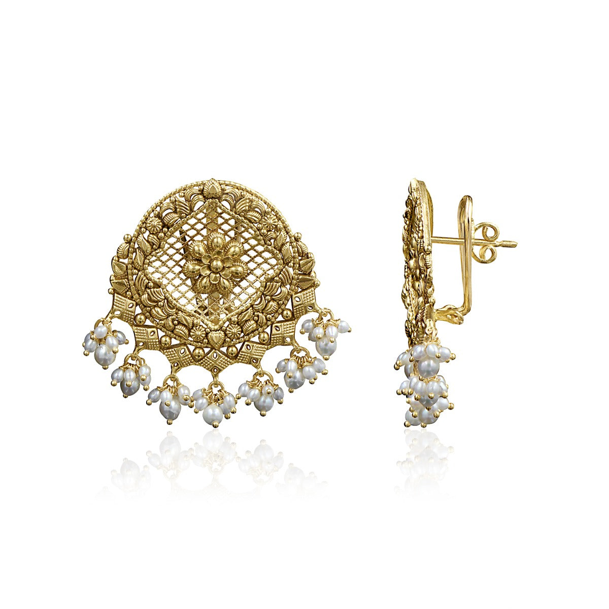 Jali Mesh Motif Gold Earrings