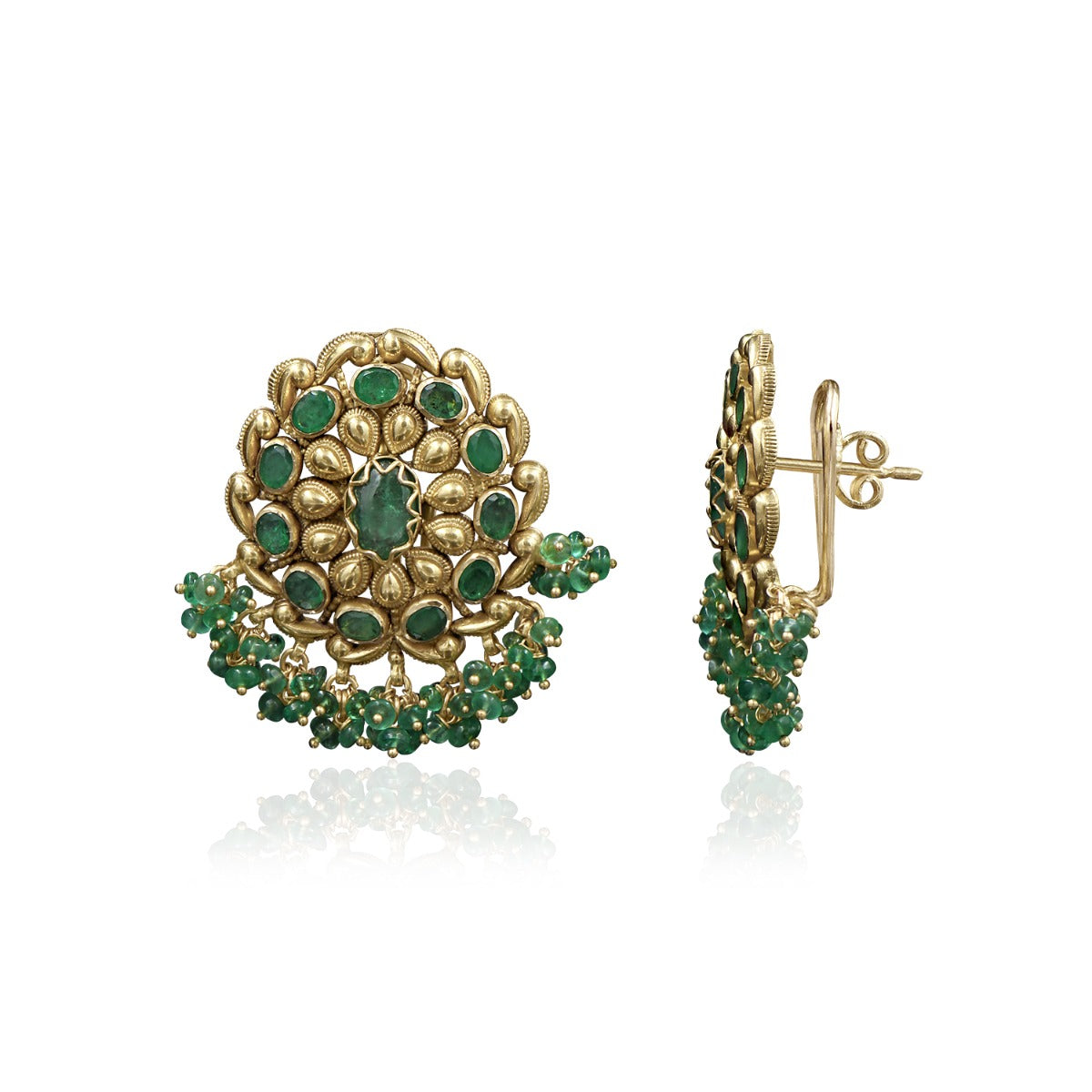 Green Oval Tree Gold Earrings