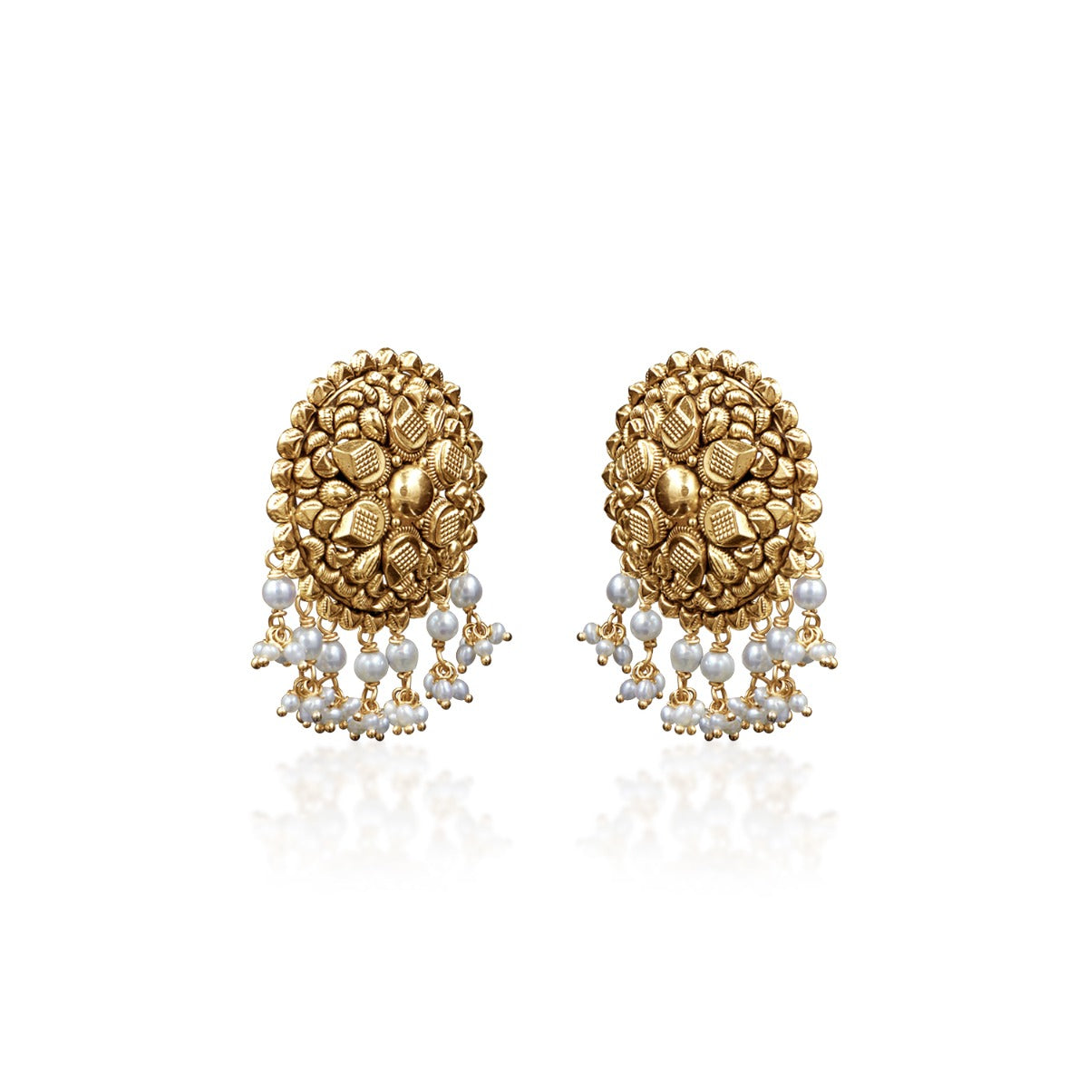Rounded Motif Gold Earrings