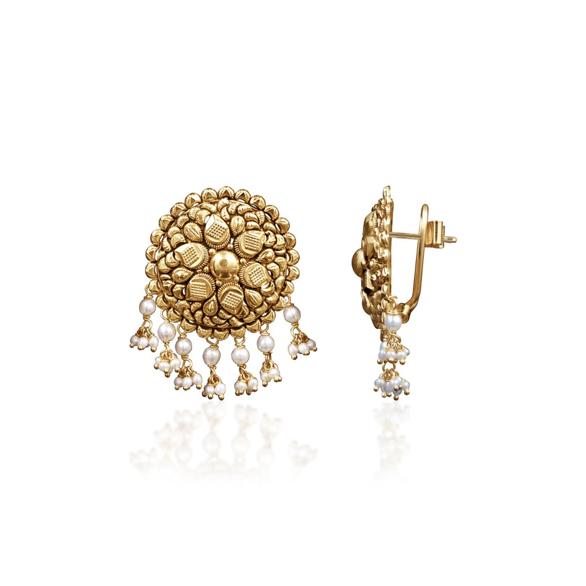 Rounded Motif Gold Earrings