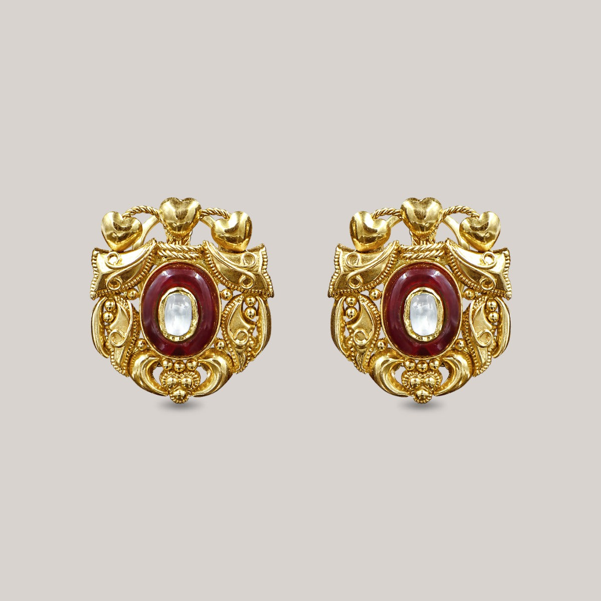 Maroon Outlined Gold Earrings