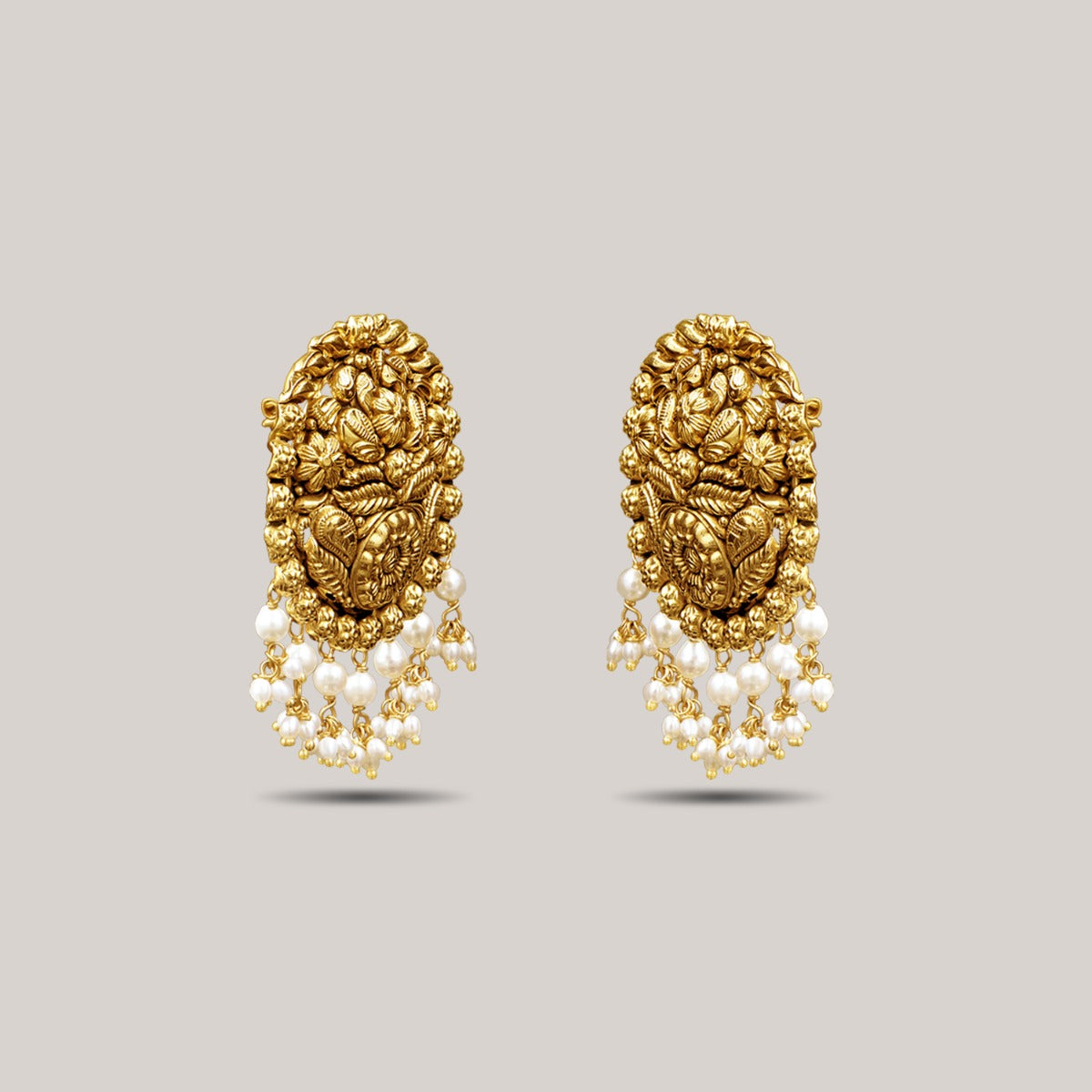 Pearl-Kissed Florals Gold Earrings