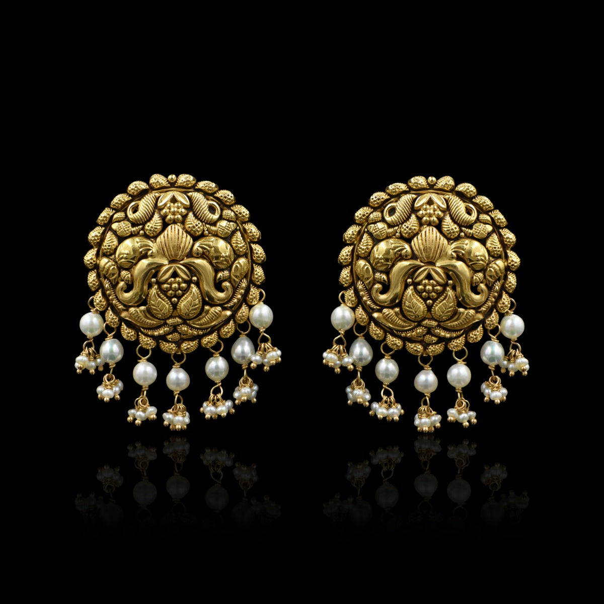 Rounded Folksy Gold Earrings