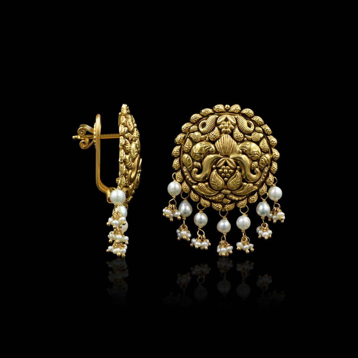 Rounded Folksy Gold Earrings