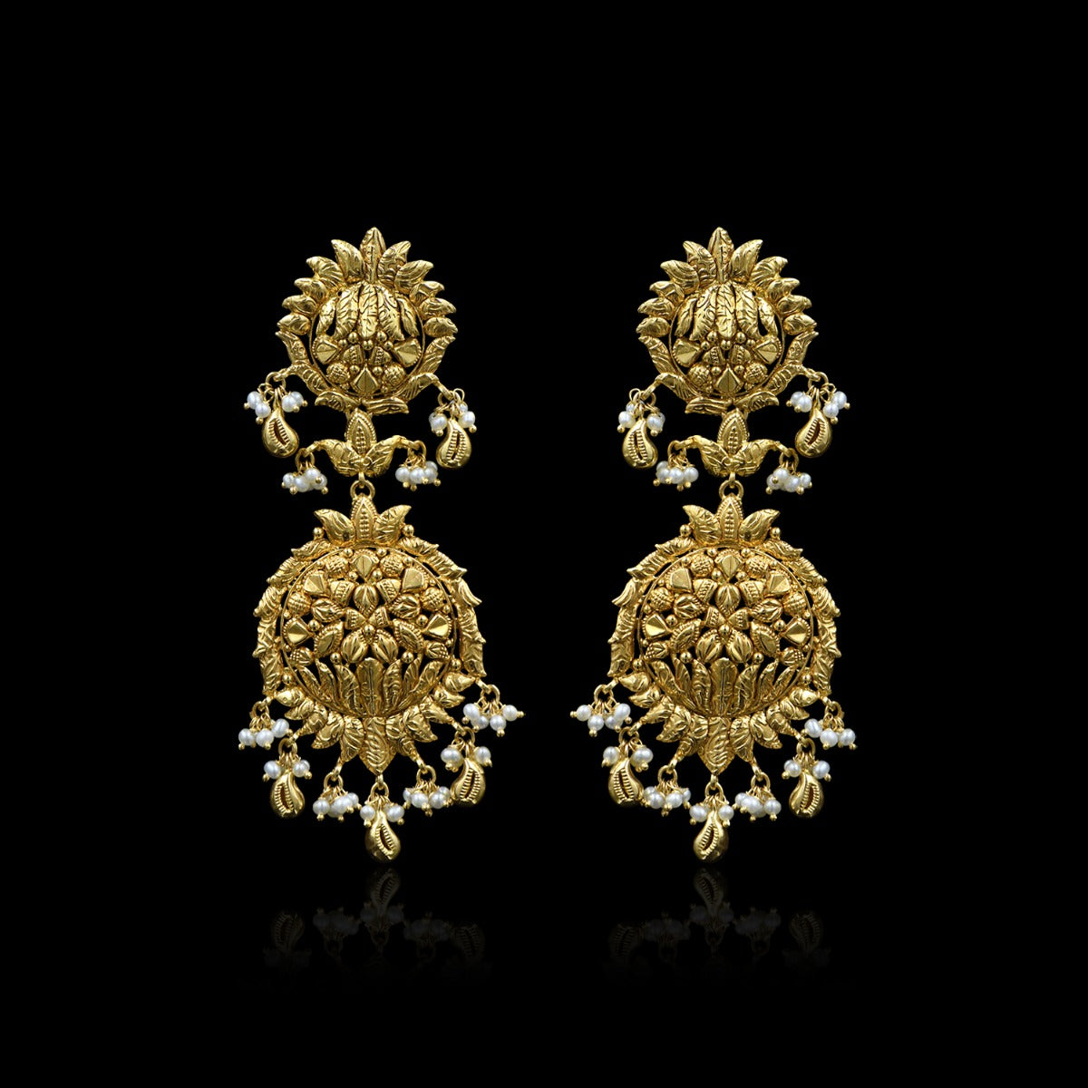 Rounded Kalash Gold Earrings