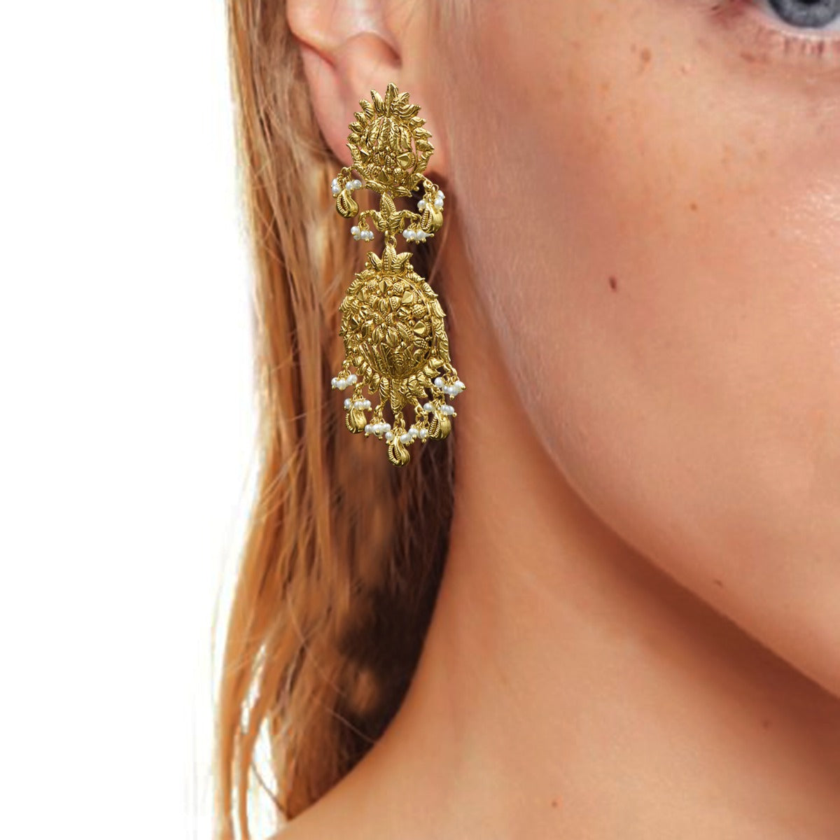 Rounded Kalash Gold Earrings