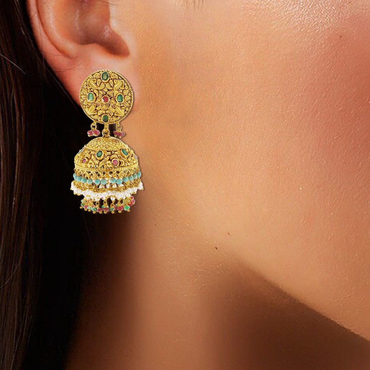 Playful Frock Gold Jhumka