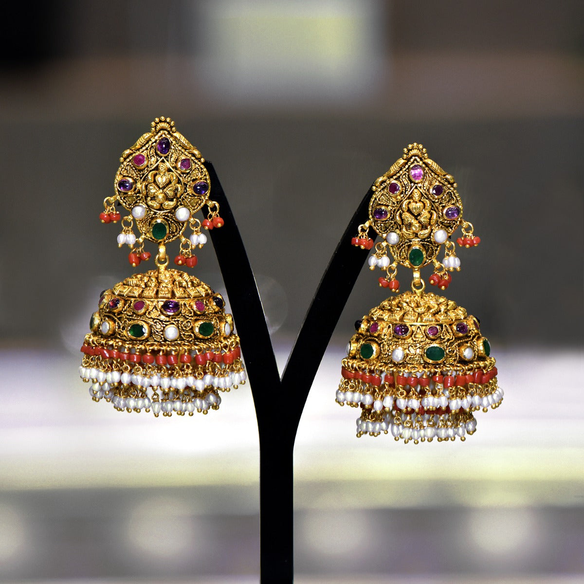 Multistone Gold Jhumka