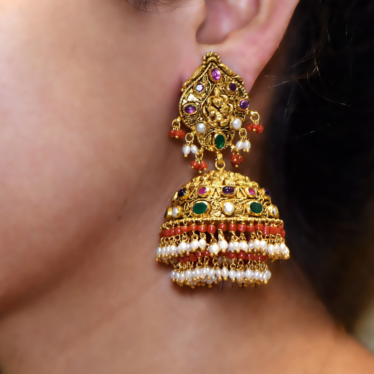 Multistone Gold Jhumka