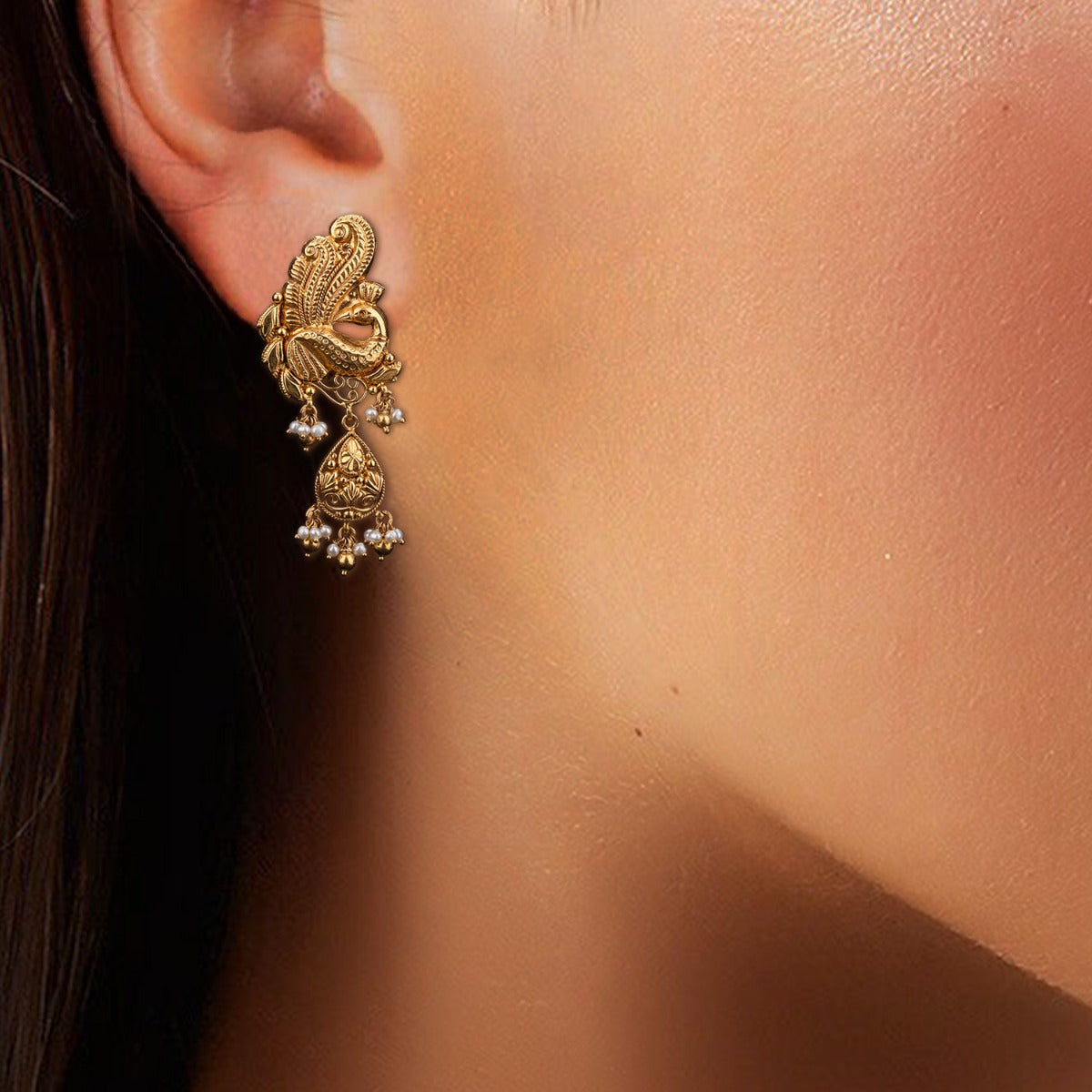 Peacock Perch Gold Earrings