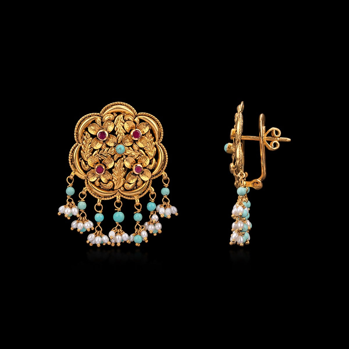 Petal Outlines Colored Gold Earrings