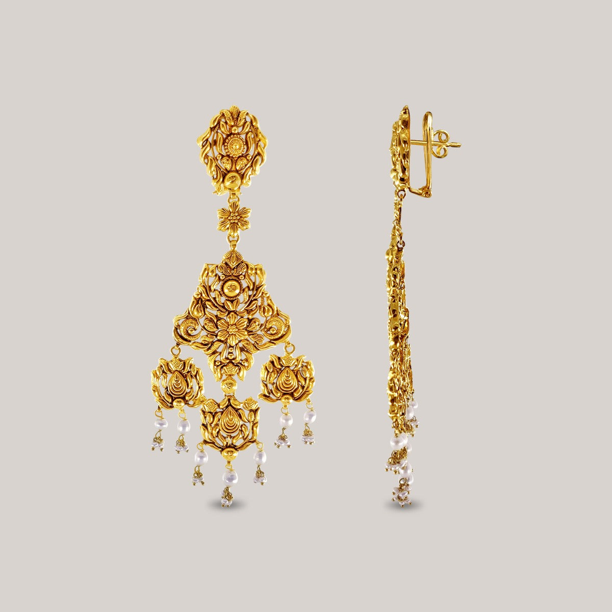 Gold Tassel Floral Gold Earrings