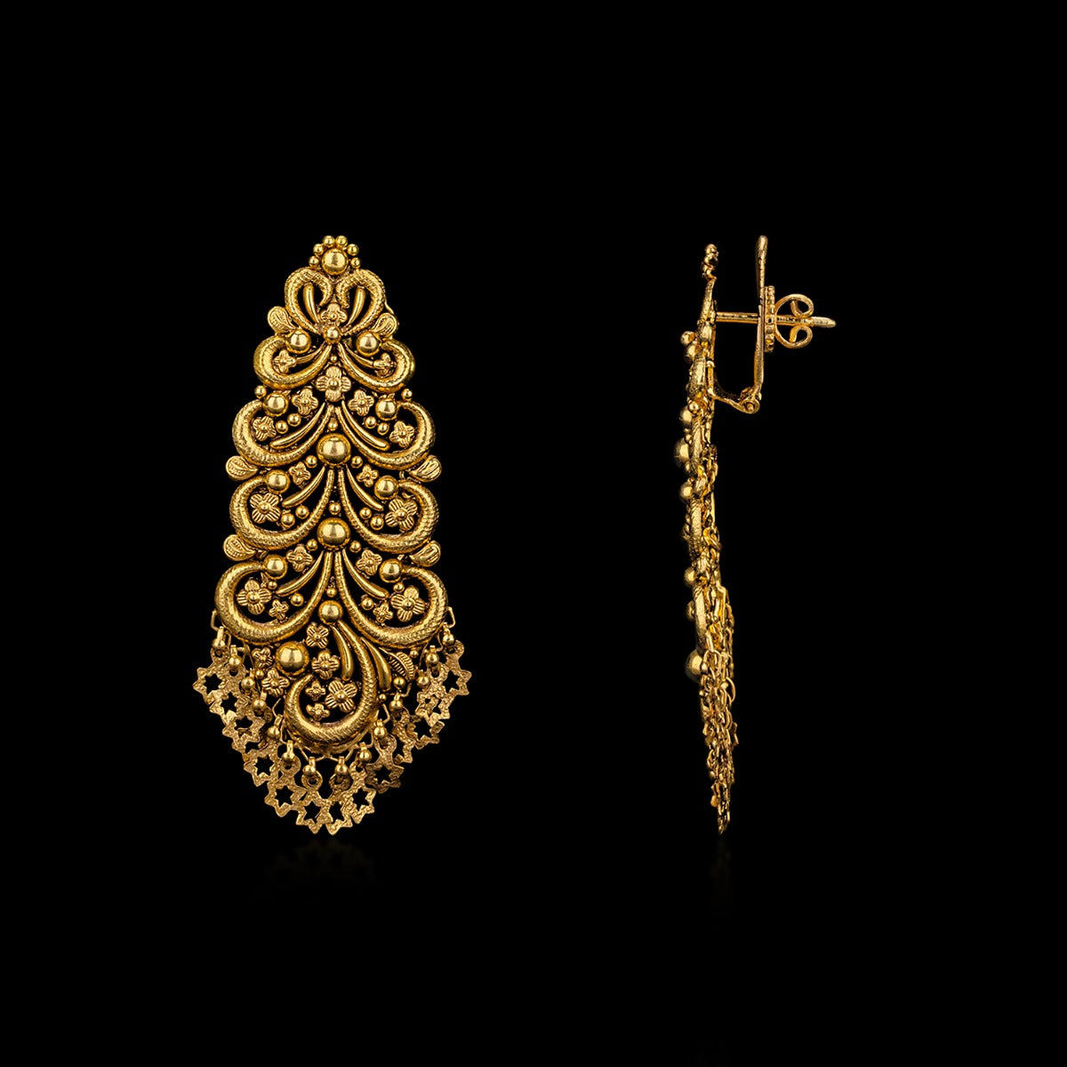 Pine Tree Carved Gold Earrings