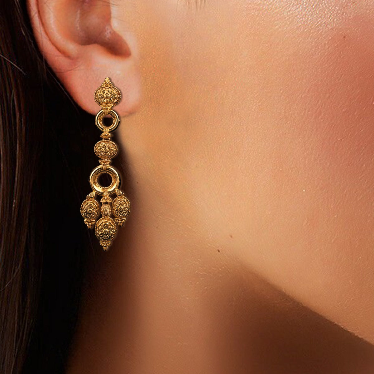 Hollow Cylindrical Gold Earrings