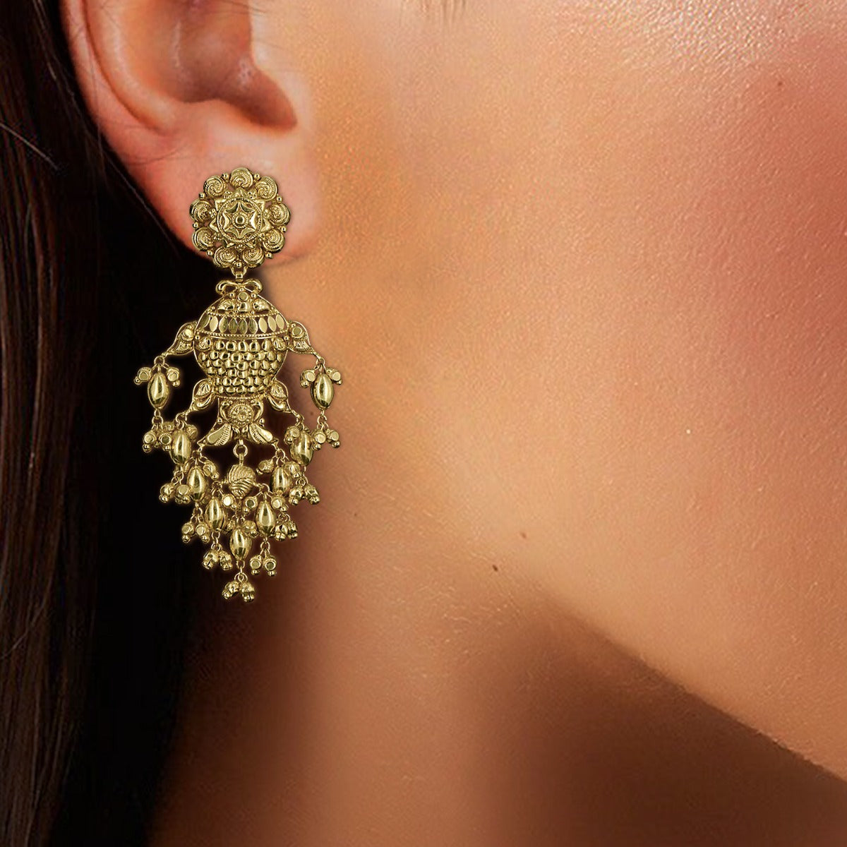 Sitting Woman Gold Danglers