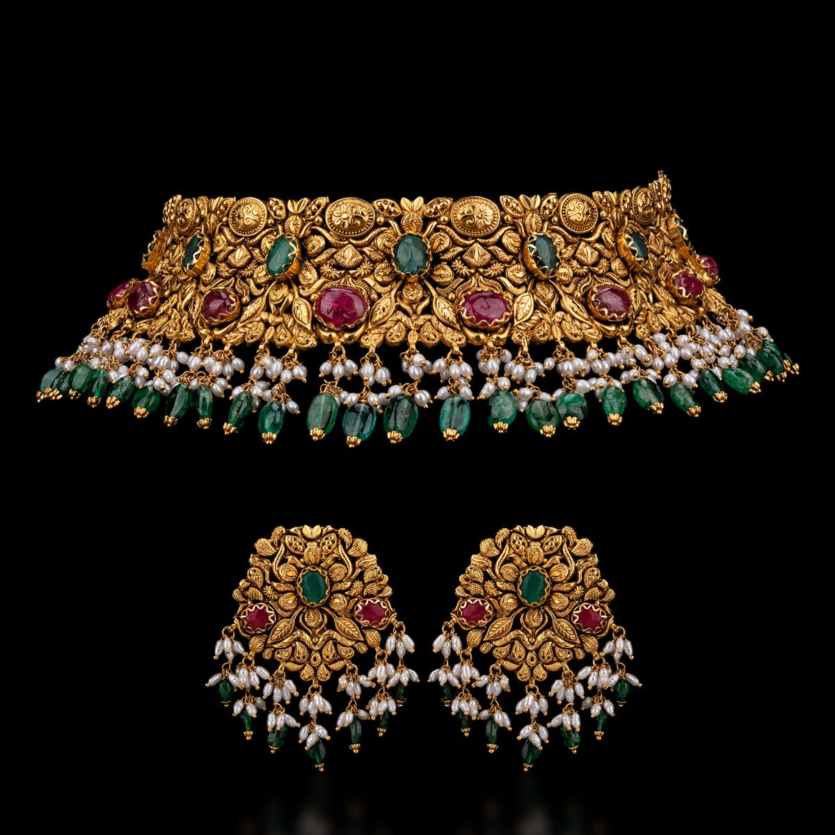 Red Green Mish Mash Gold Choker Set