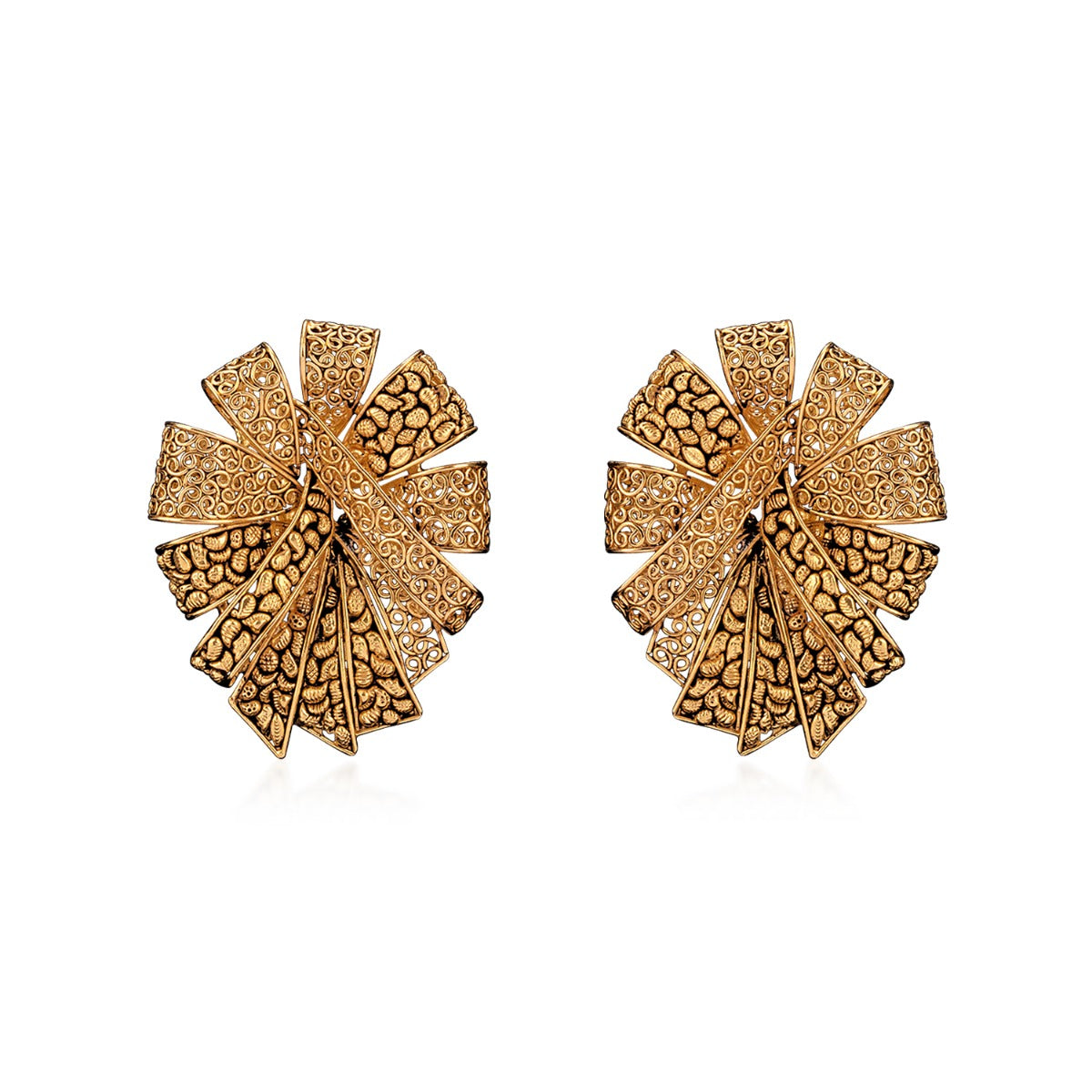 Wafer Carved Gold Earrings