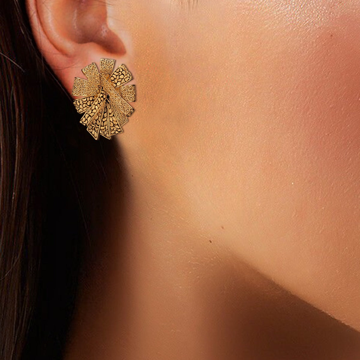 Wafer Carved Gold Earrings