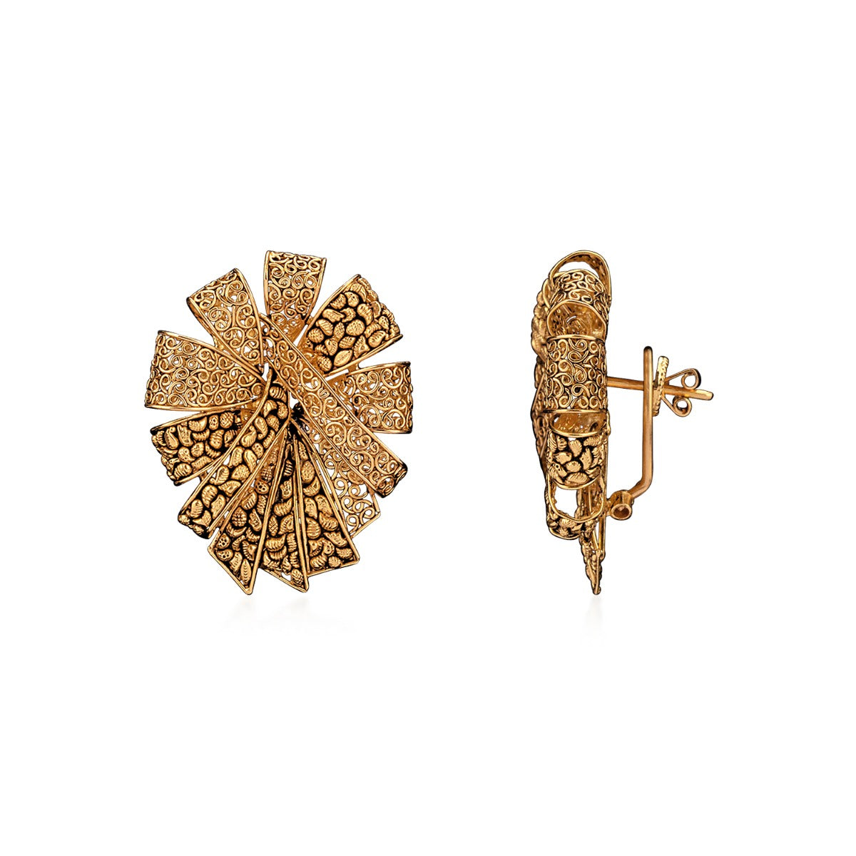Wafer Carved Gold Earrings