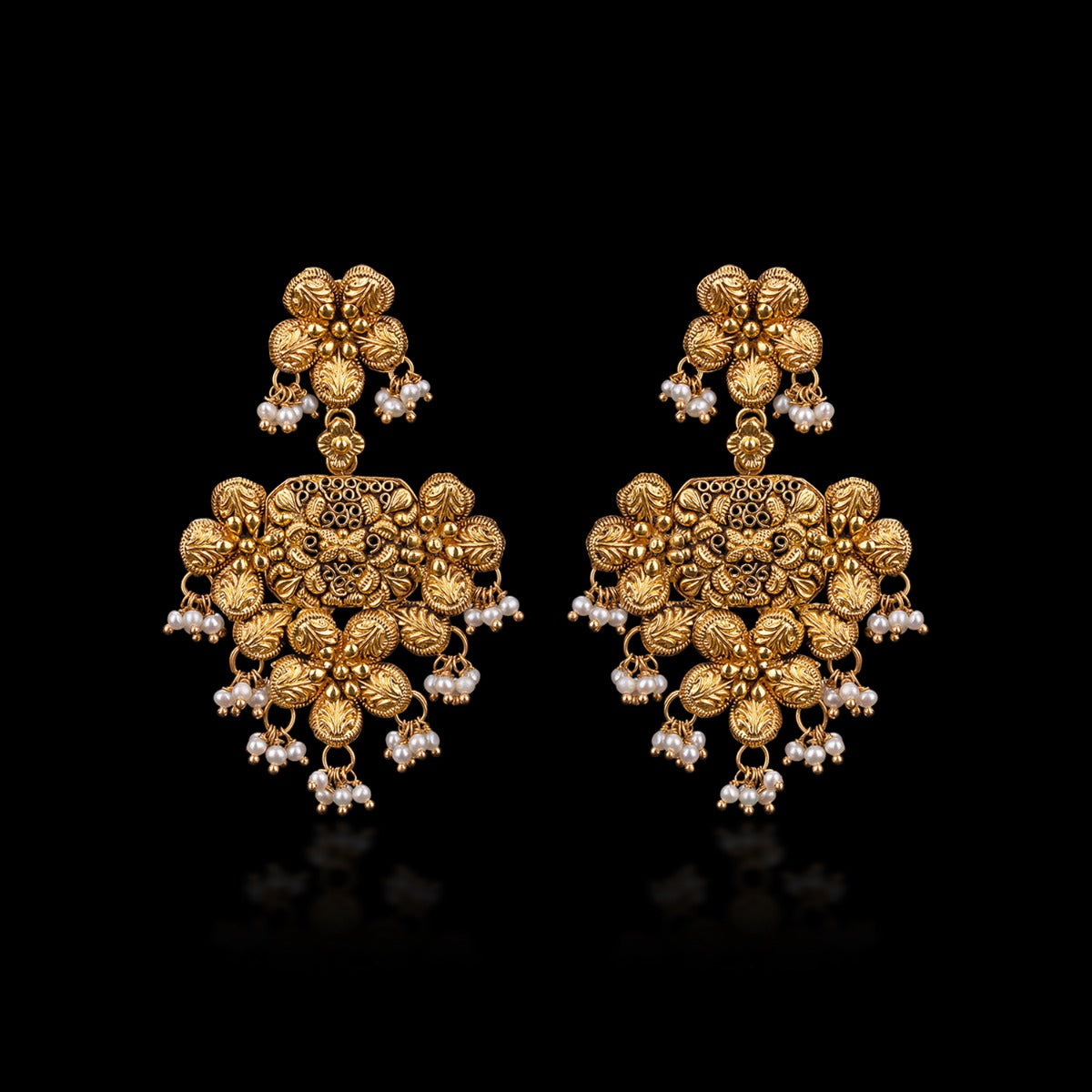Round Petalled Gold Earrings