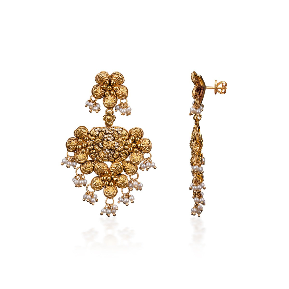 Round Petalled Gold Earrings
