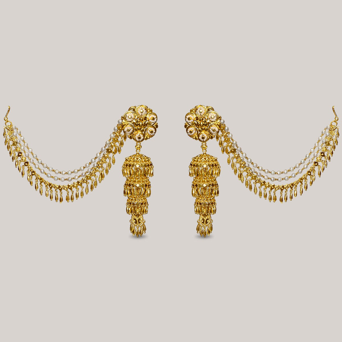 Traditional Floral Jhumka with Kanoti