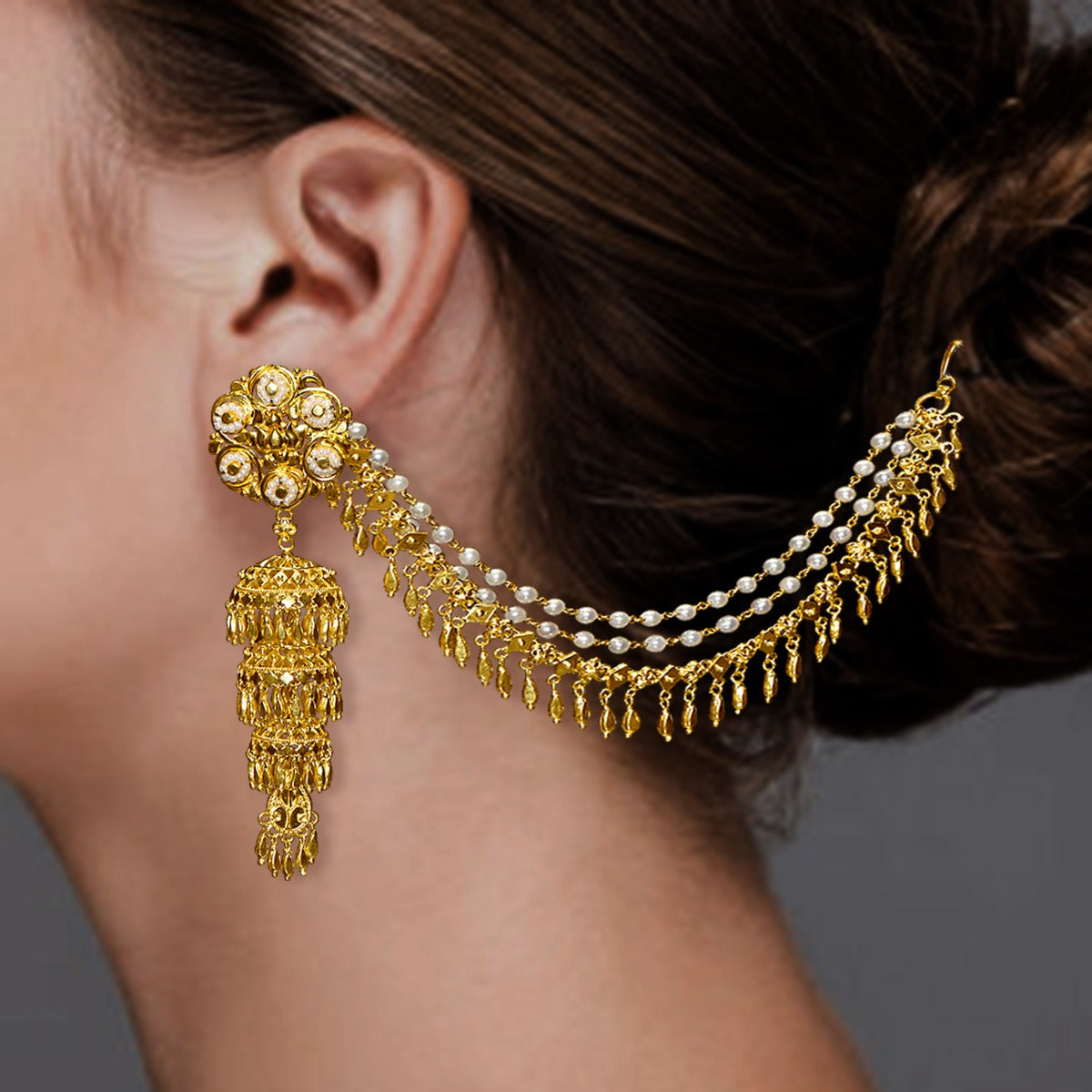 Traditional Floral Jhumka with Kanoti