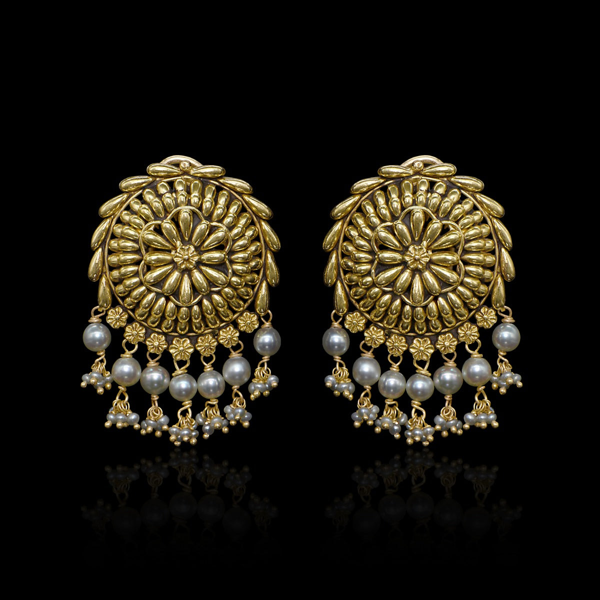 Motif Embellished Gold Earrings