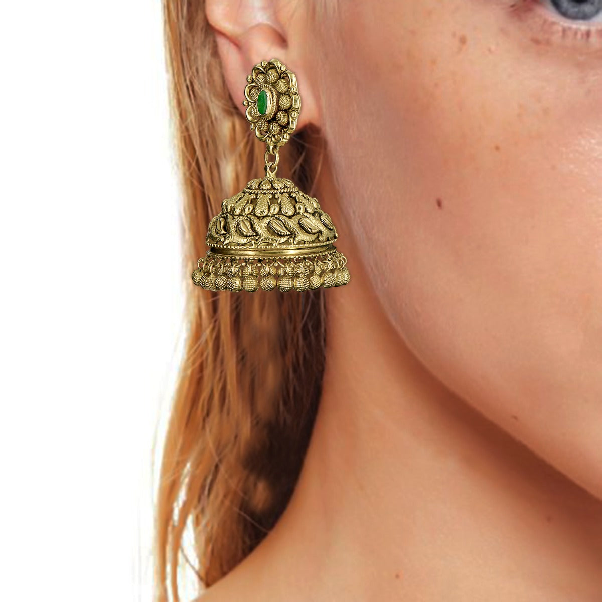 Green Stone Round Jhumka