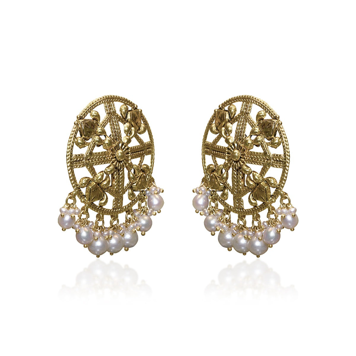 Round Square Gold Earrings