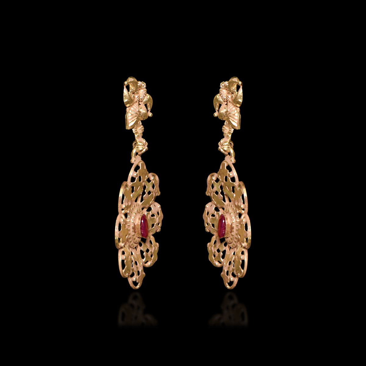 Starry Night Floral Red Gold Earrings