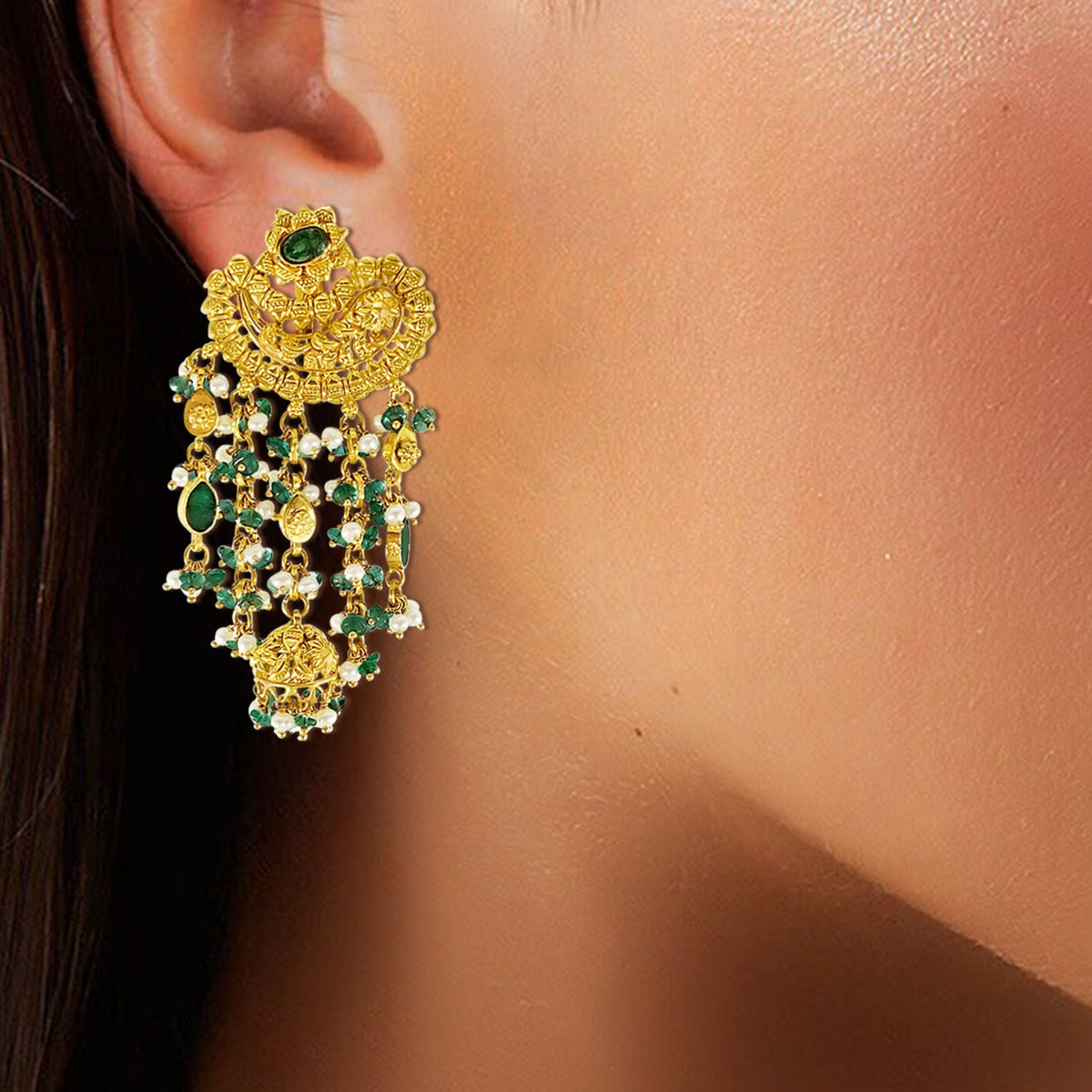 Curve Green Gold Earrings