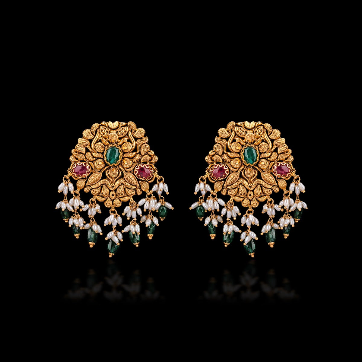 Temple Red Green Gold Earrings