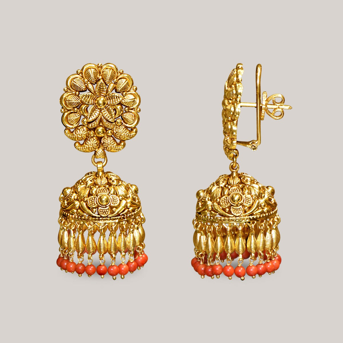 Orange Tazzos Gold Jhumka