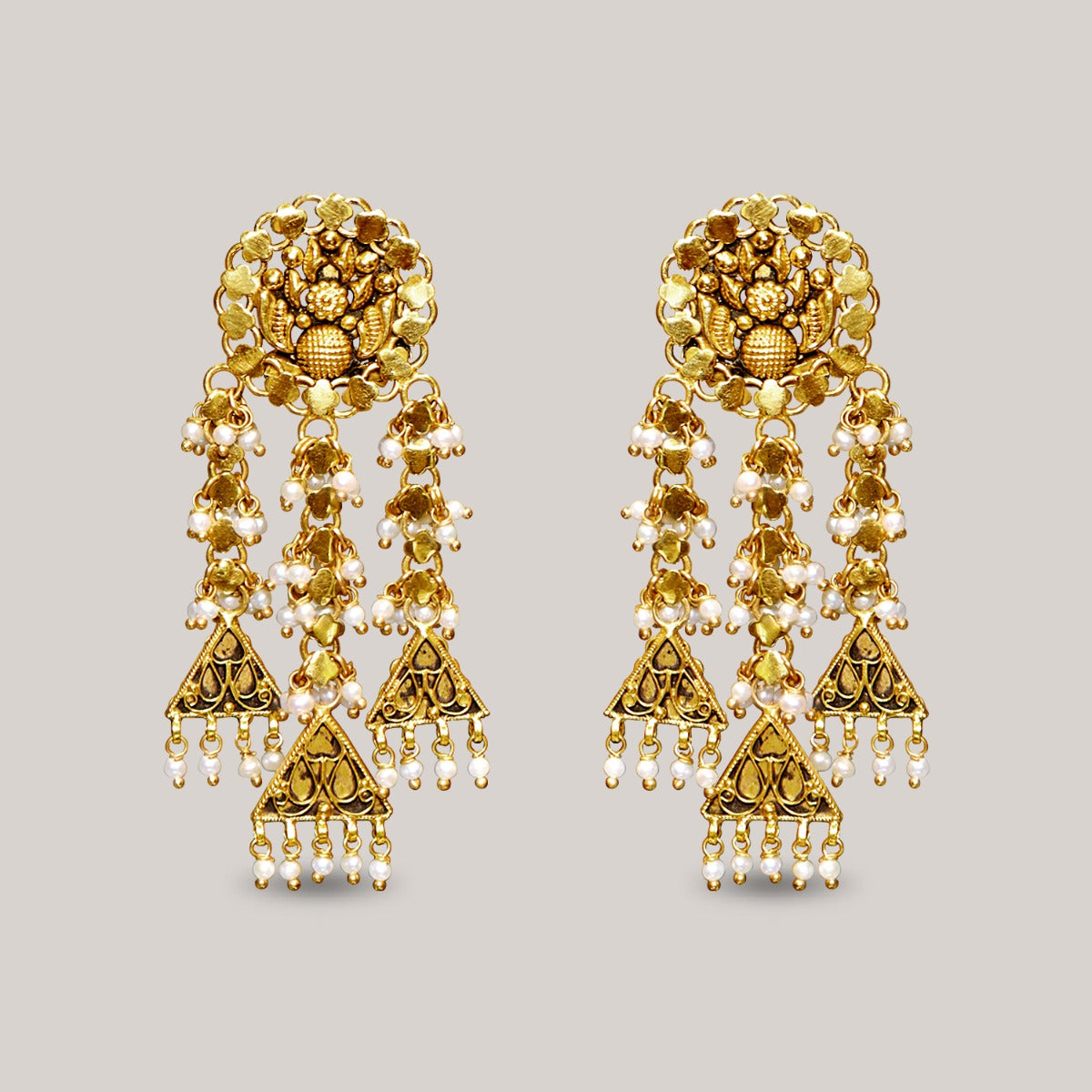 Triangle Tassels Gold Earrings