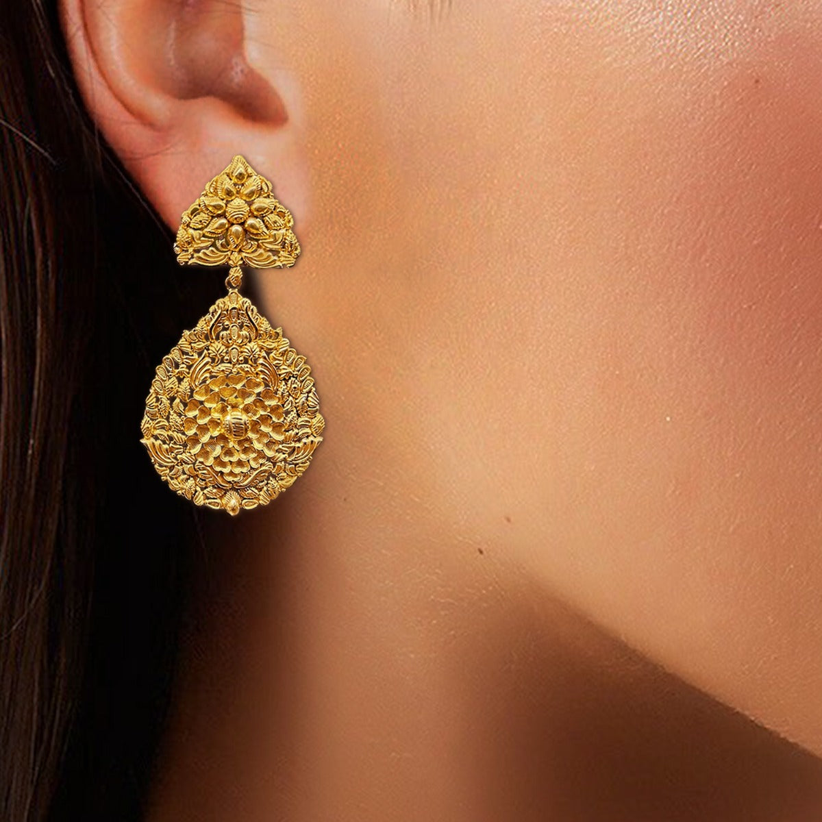 Floweret Brocade Gold Earrings