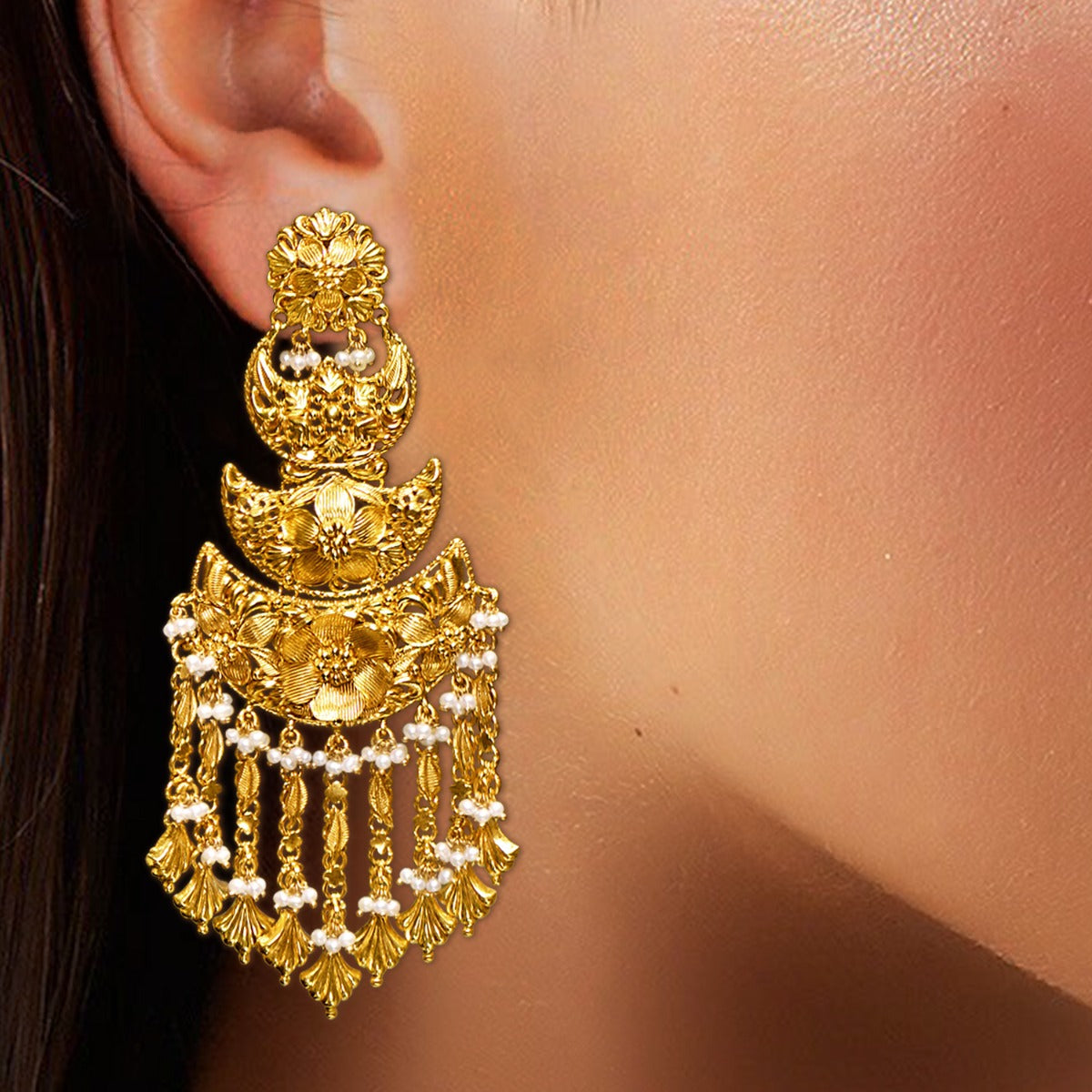 Moon Crest Gold Earrings