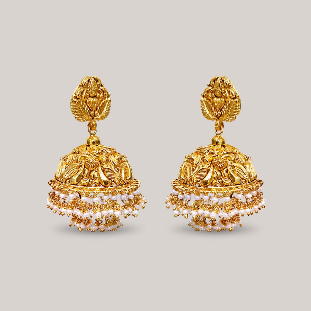 Classic Pearl Leaves Gold Jhumka